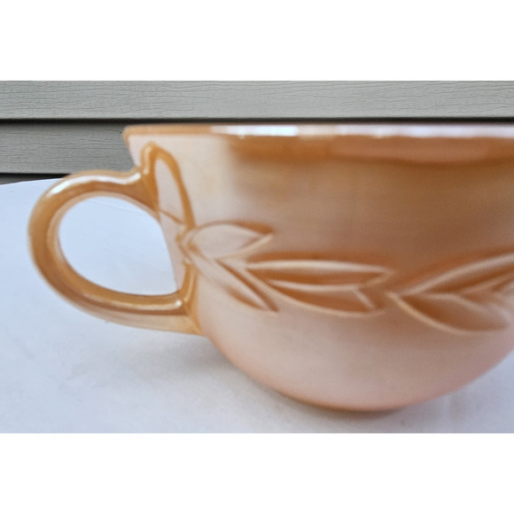 Anchor Hocking Fire King Peach Luster Laurel Leaf Tea Cups - Set of 2 - Picture 3 of 5